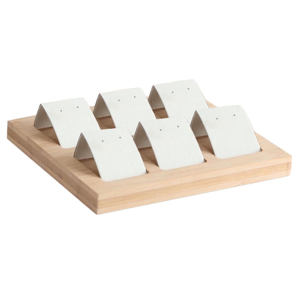 Wood Earring Card Holder w/ Tray for Jewelry Accessory Display 6 Pair White