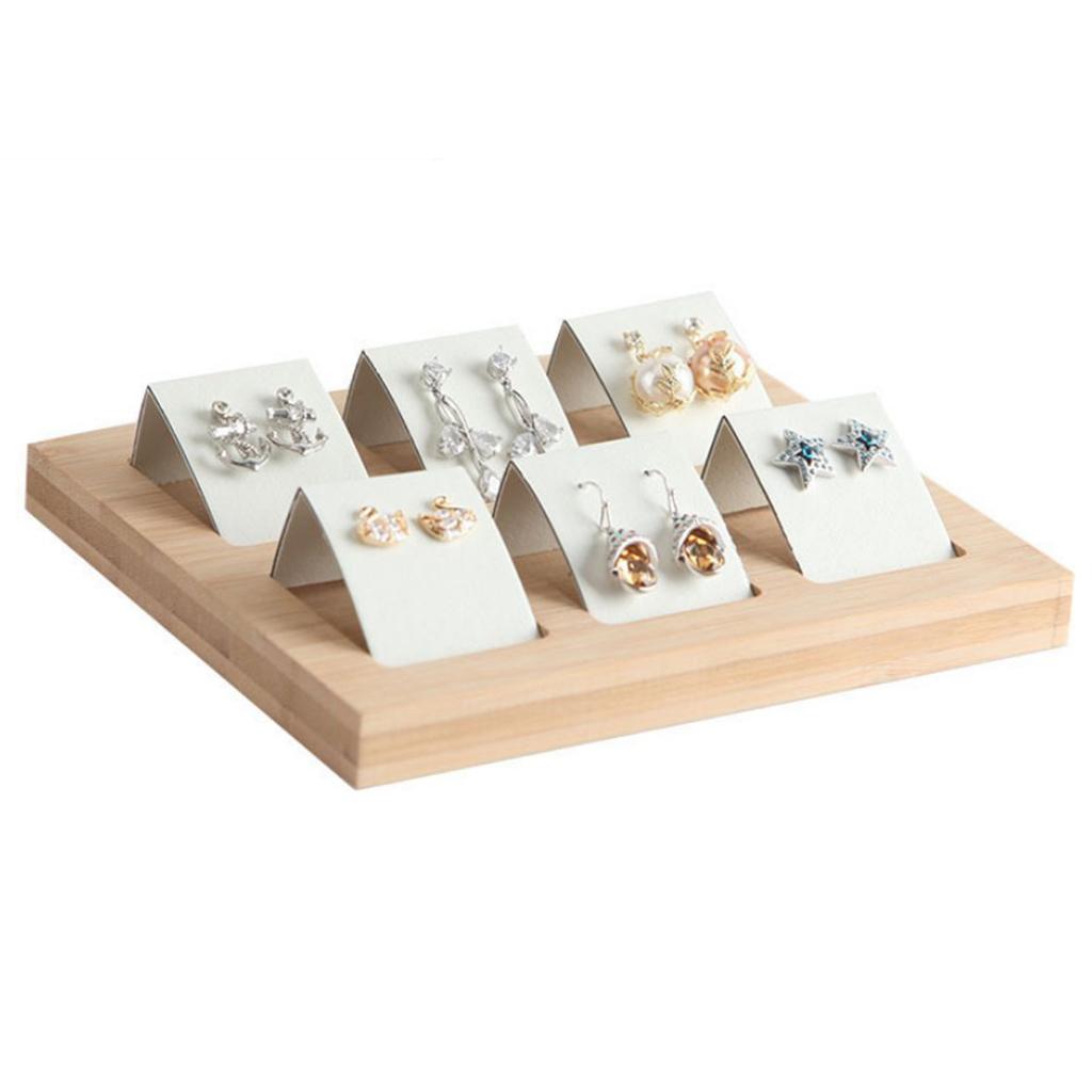 Wood Earring Card Holder w/ Tray for Jewelry Accessory Display 6 Pair White