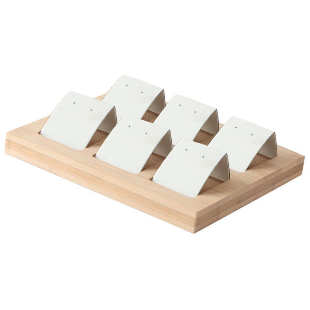 Wood Earring Card Holder w/ Tray for Jewelry Accessory Display 6 Pair White