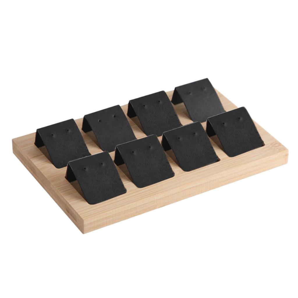 Wood Earring Card Holder w/ Tray for Jewelry Accessory Display 8 Pair Black