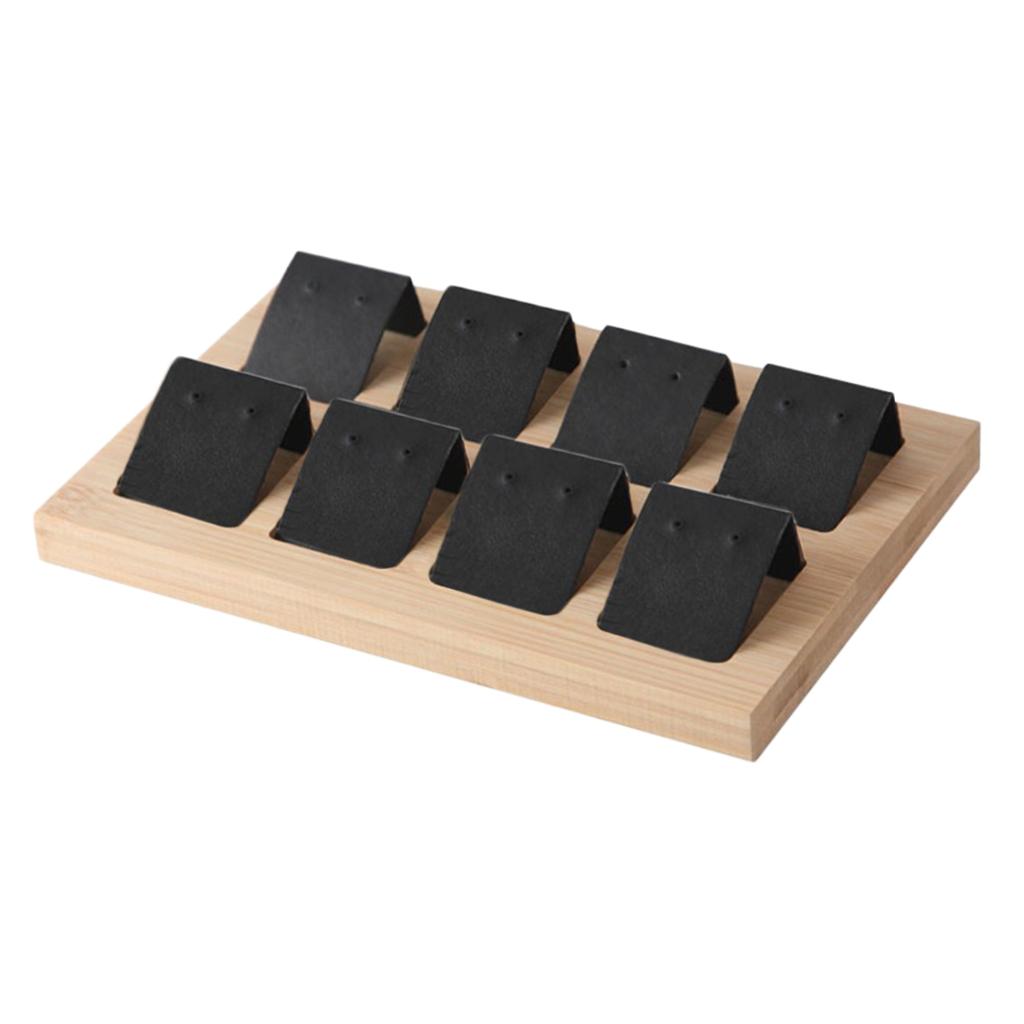 Wood Earring Card Holder w/ Tray for Jewelry Accessory Display 8 Pair Black