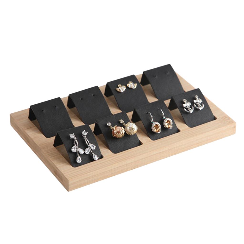 Wood Earring Card Holder w/ Tray for Jewelry Accessory Display 8 Pair Black