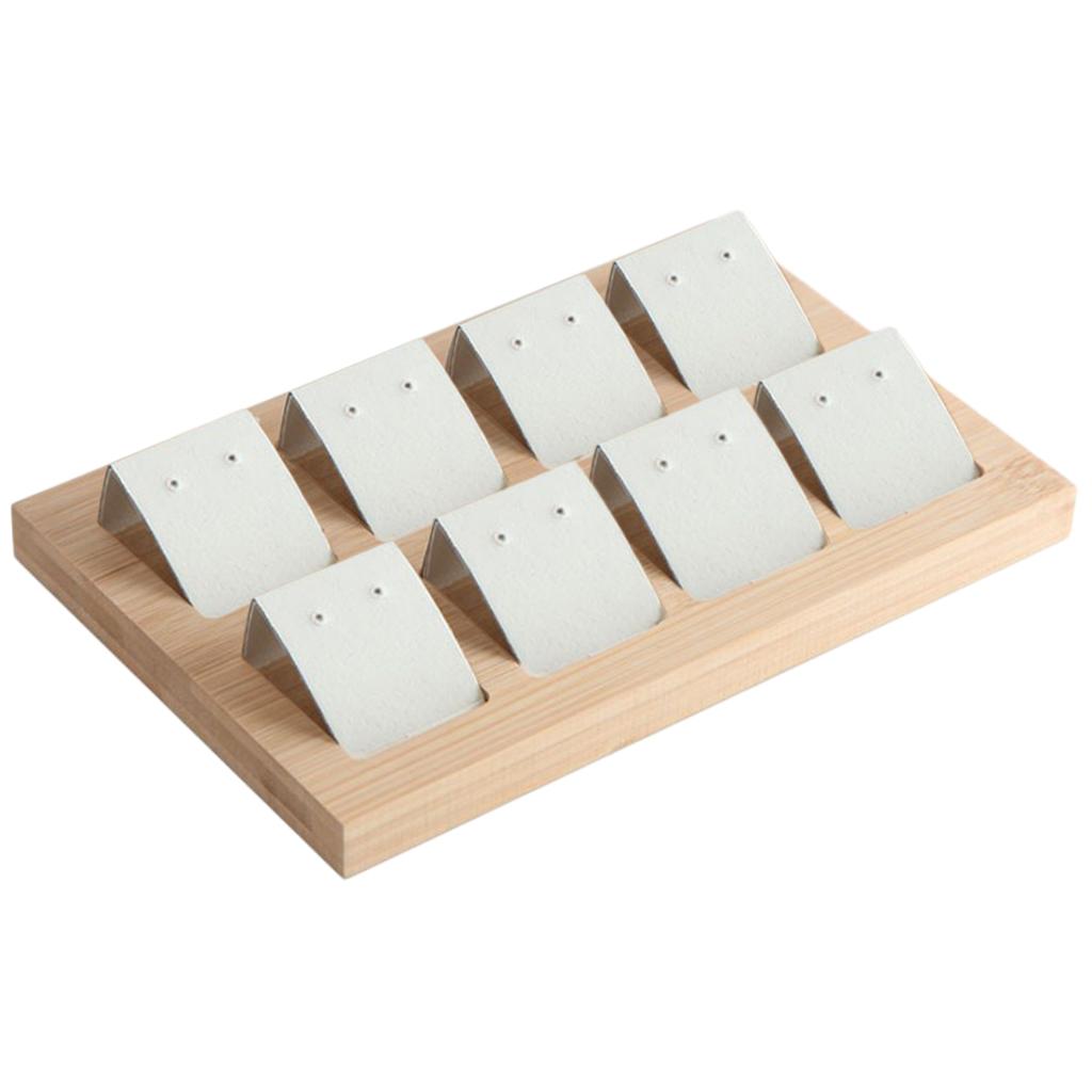 Wood Earring Card Holder w/ Tray for Jewelry Accessory Display 8 Pair White