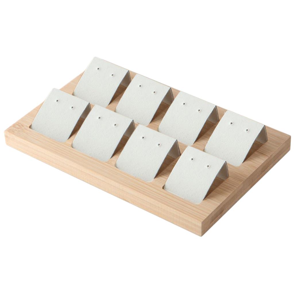 Wood Earring Card Holder w/ Tray for Jewelry Accessory Display 8 Pair White