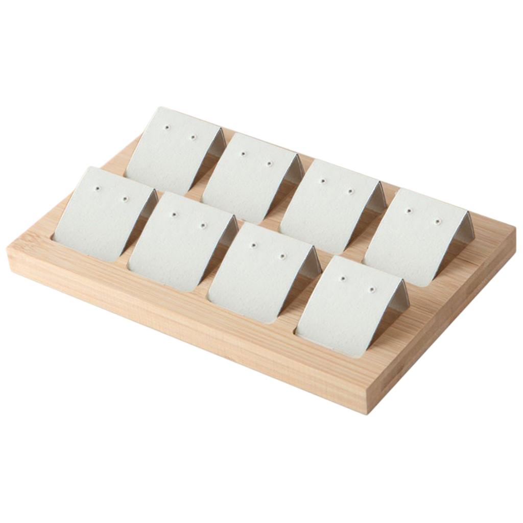 Wood Earring Card Holder w/ Tray for Jewelry Accessory Display 8 Pair White