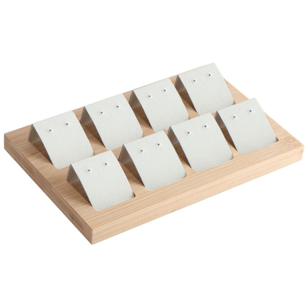 Wood Earring Card Holder w/ Tray for Jewelry Accessory Display 8 Pair White