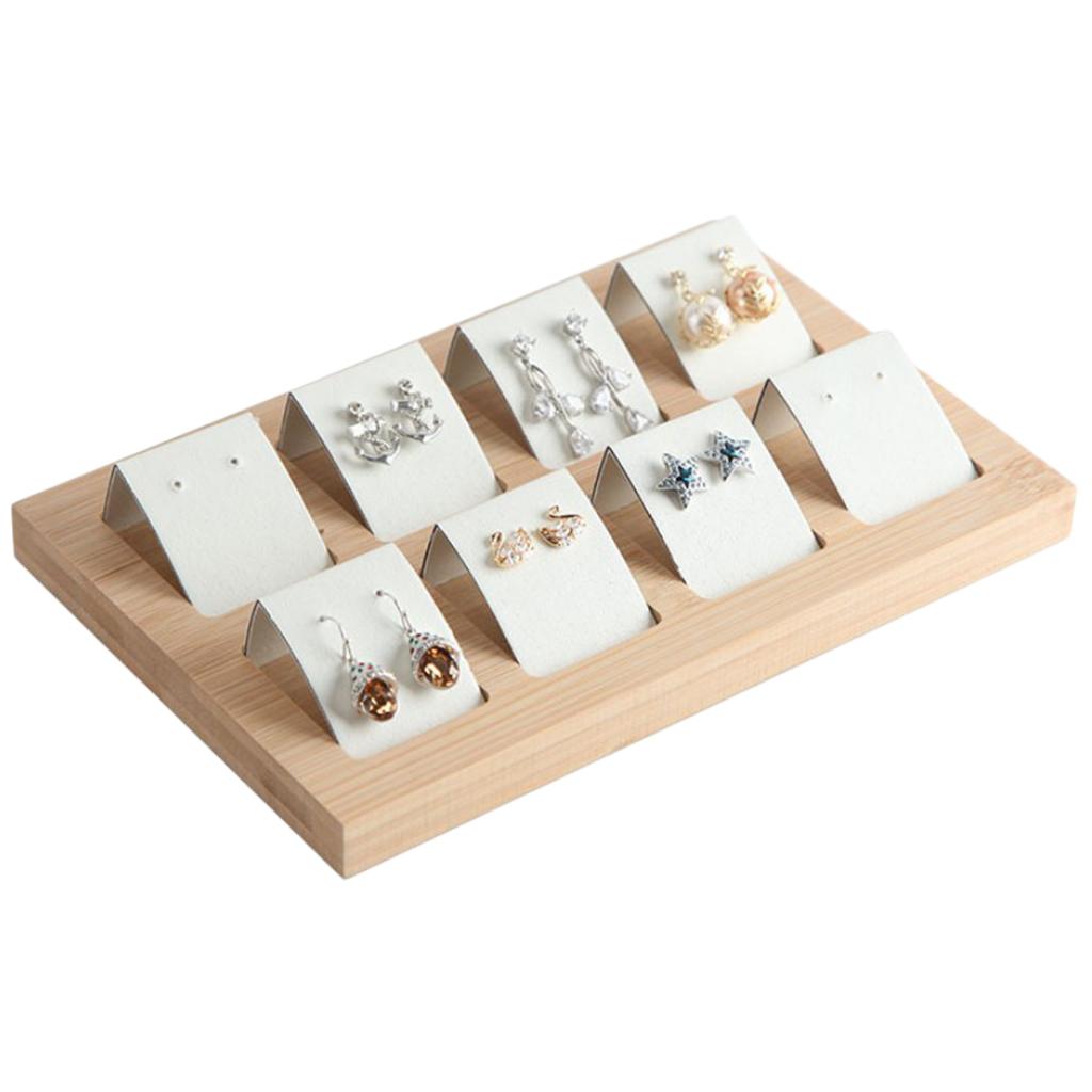 Wood Earring Card Holder w/ Tray for Jewelry Accessory Display 8 Pair White