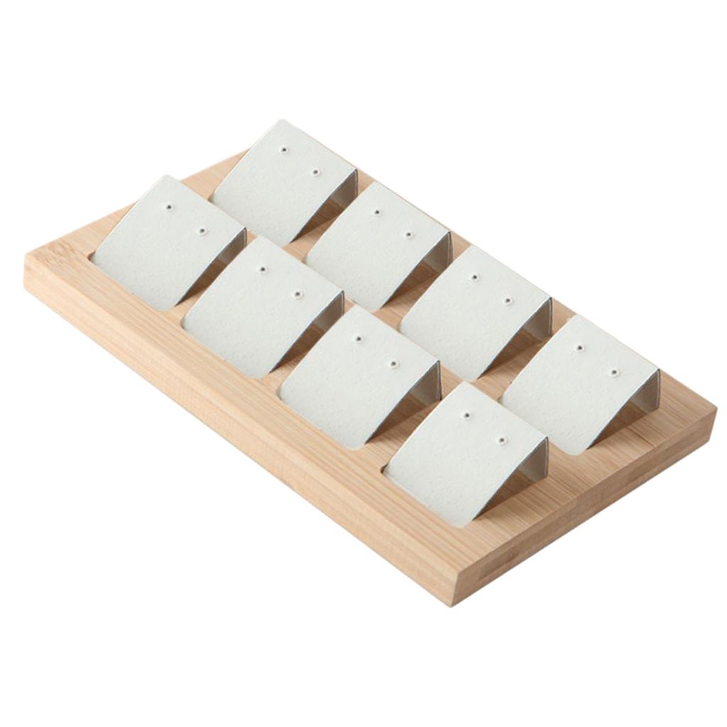 Wood Earring Card Holder w/ Tray for Jewelry Accessory Display 8 Pair White