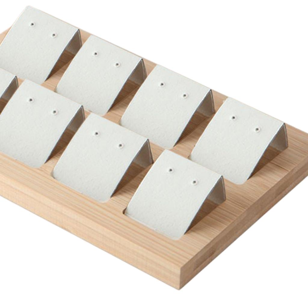 Wood Earring Card Holder w/ Tray for Jewelry Accessory Display 8 Pair White