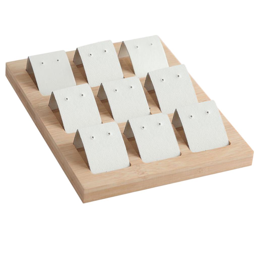 Wood Earring Card Holder w/ Tray for Jewelry Accessory Display 9 Pair White