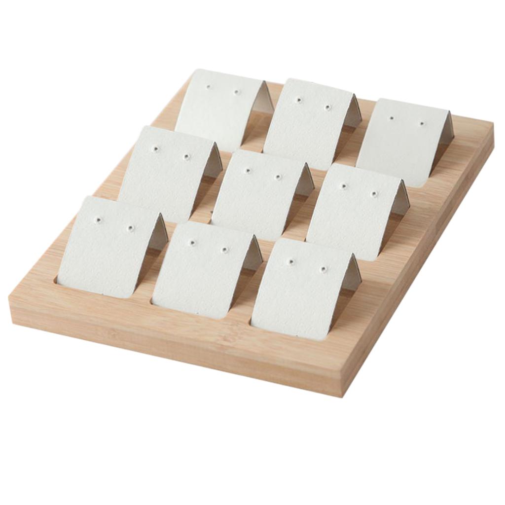 Wood Earring Card Holder w/ Tray for Jewelry Accessory Display 9 Pair White