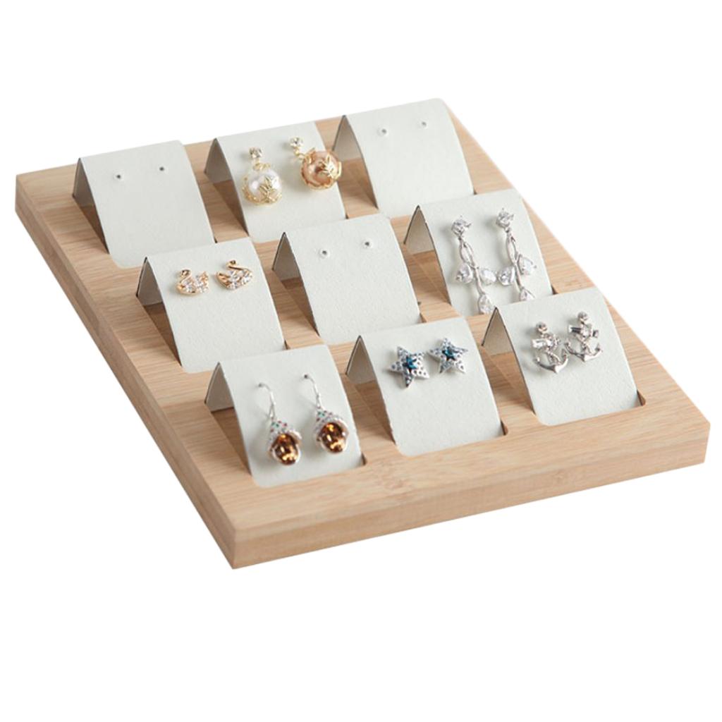 Wood Earring Card Holder w/ Tray for Jewelry Accessory Display 9 Pair White