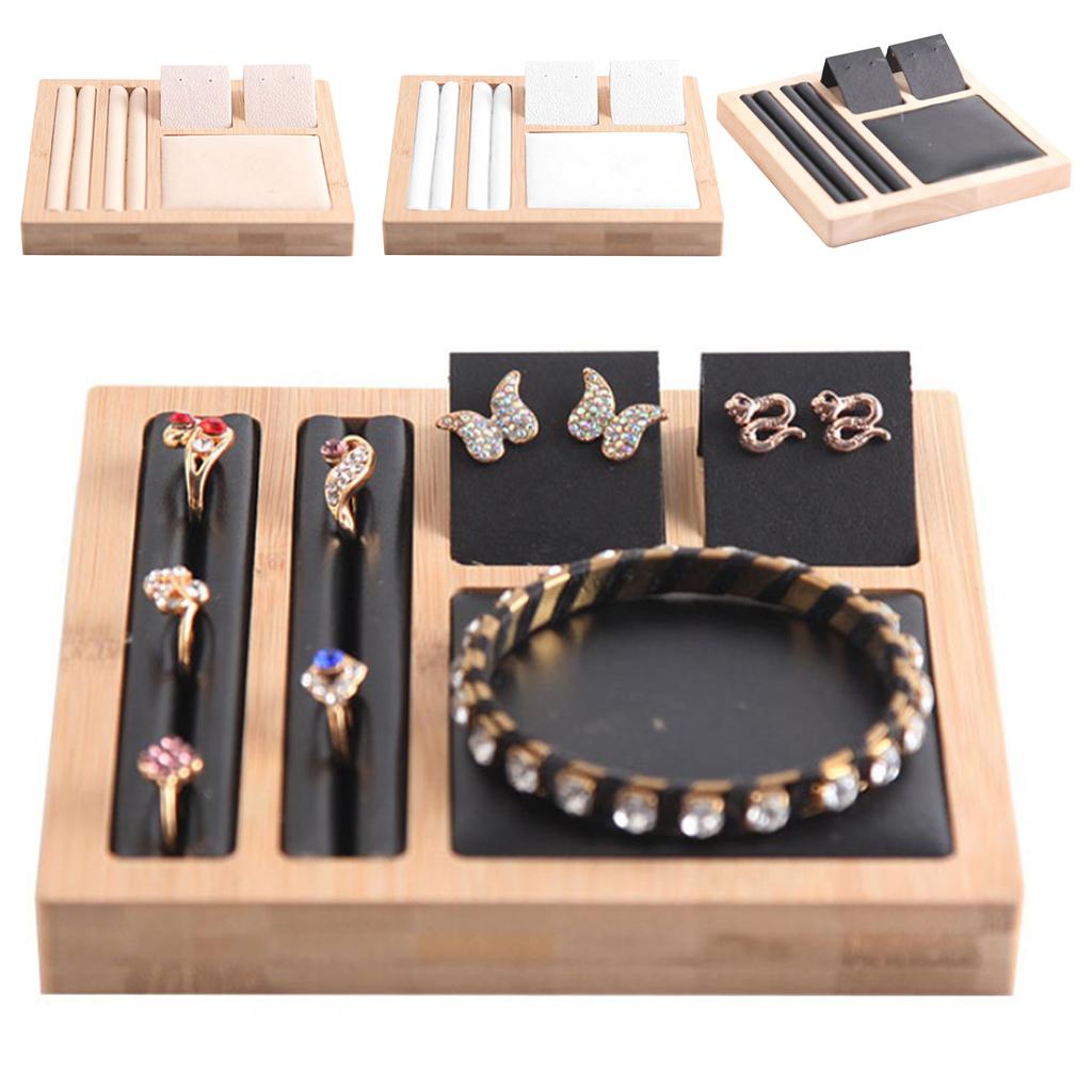 Wood Jewelry Display Stand for Ring Earrings Necklace Bracelet 3 in 1 Black