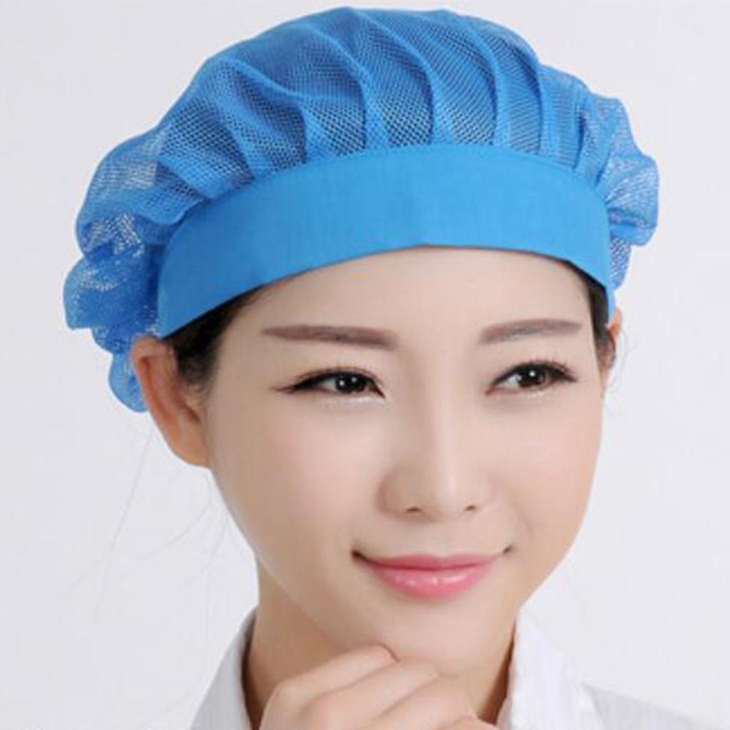 Unisex Elastic Canteen Breathable Mesh Catering Cap Hat Blue-Elastic