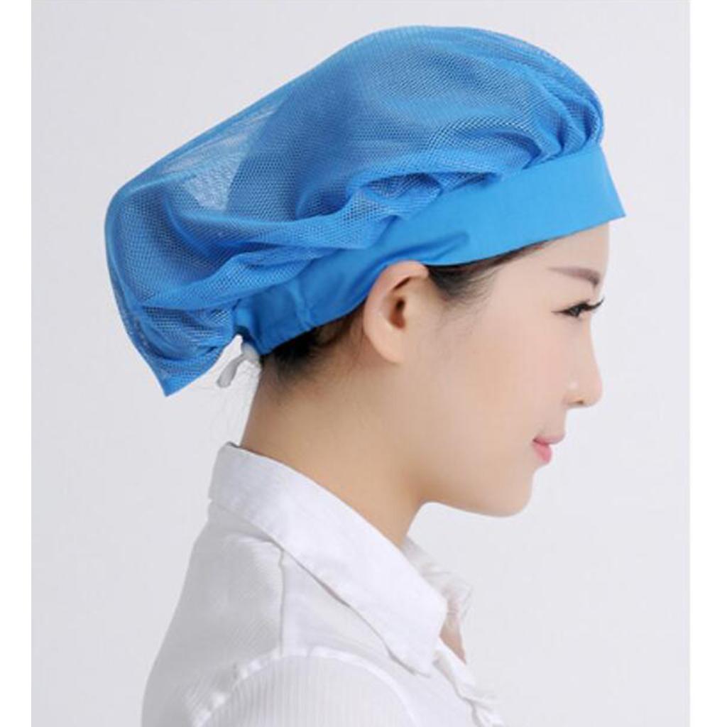 Unisex Elastic Canteen Breathable Mesh Catering Cap Hat Blue-Elastic