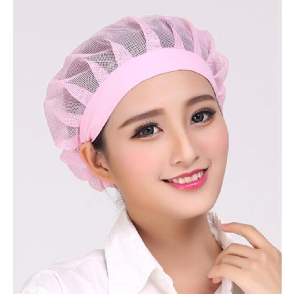 Unisex Elastic Canteen Breathable Mesh Catering Cap Hat Pink-Elastic