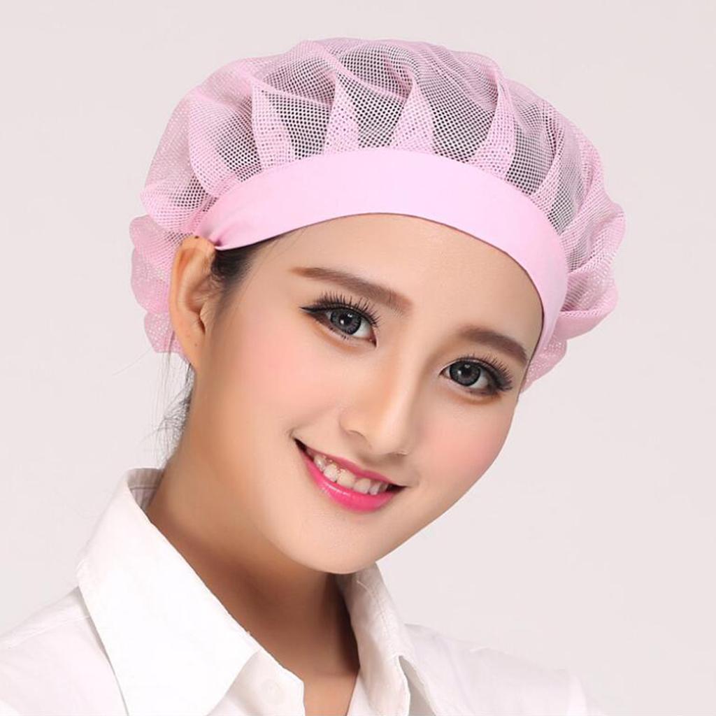 Unisex Elastic Canteen Breathable Mesh Catering Cap Hat Pink-Elastic