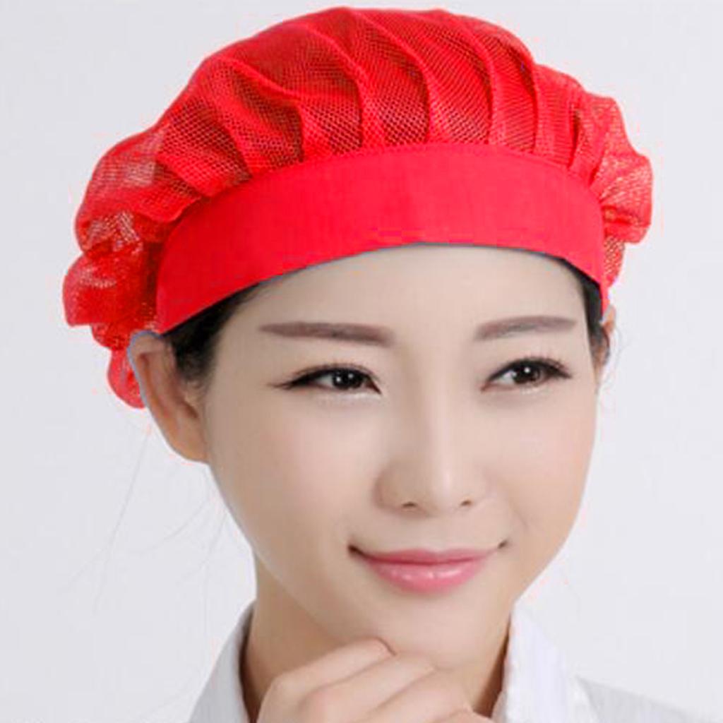 Unisex Elastic Canteen Breathable Mesh Catering Cap Hat Red-Elastic