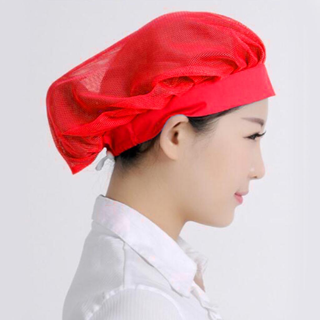 Unisex Elastic Canteen Breathable Mesh Catering Cap Hat Red-Elastic