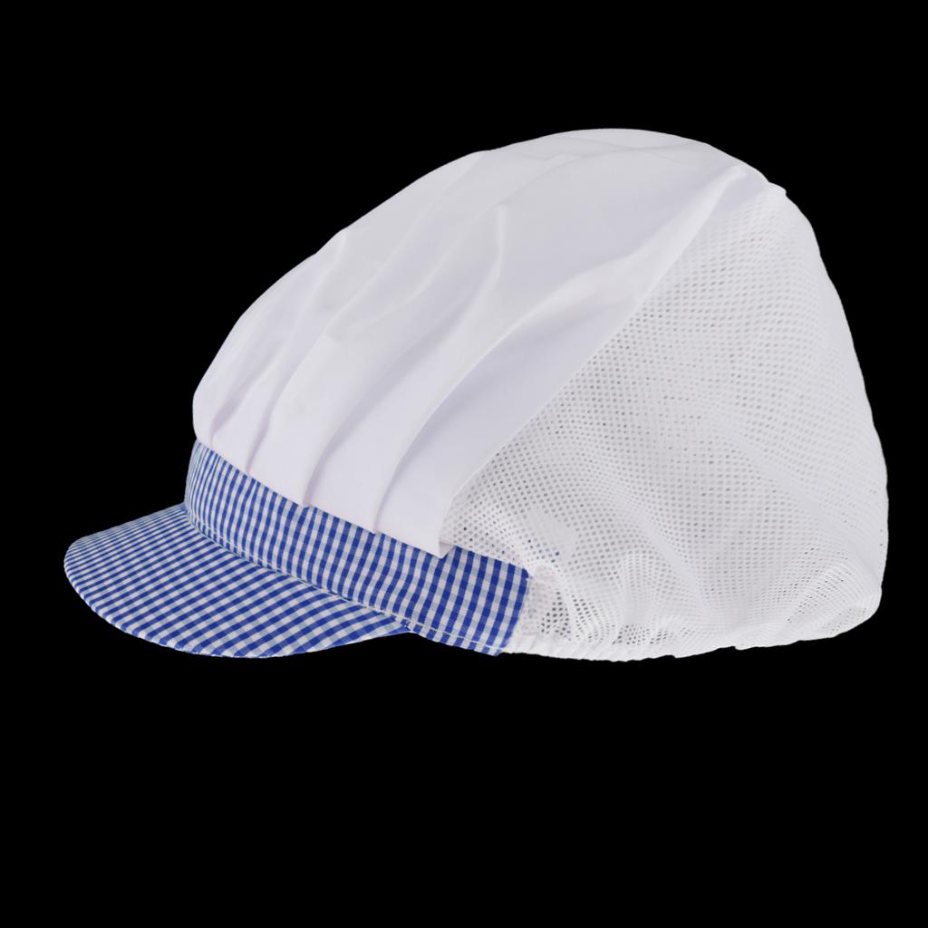 Chef Hat Catering Hair Net Workshop Net Cap Blue Grid-A