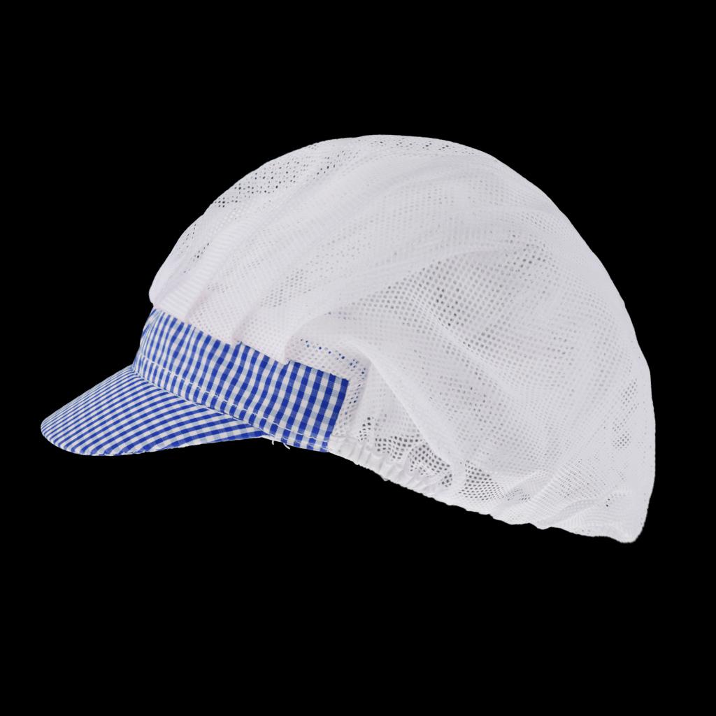 Chef Hat Catering Hair Net Workshop Net Cap Blue Grid-B