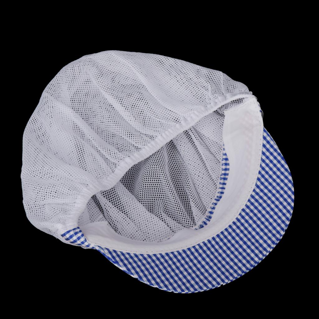 Chef Hat Catering Hair Net Workshop Net Cap Blue Grid-B