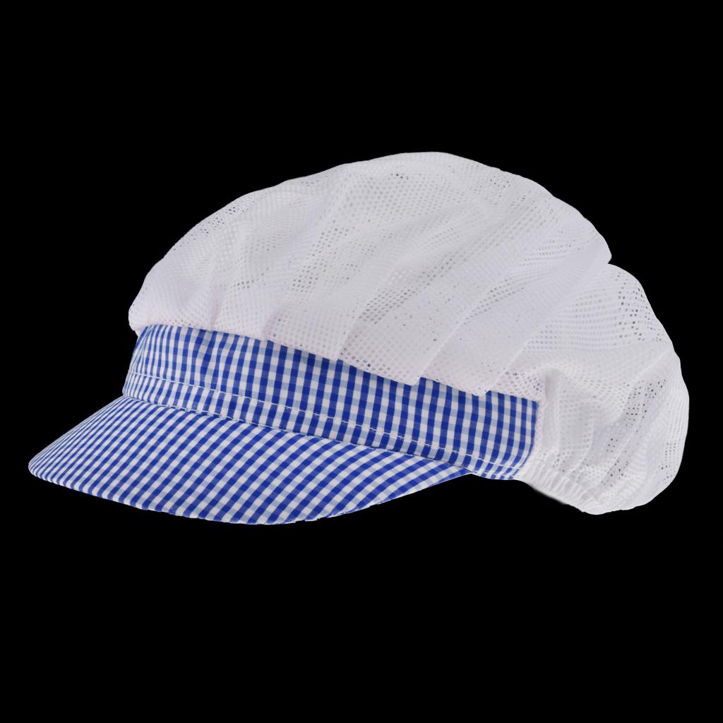 Chef Hat Catering Hair Net Workshop Net Cap Blue Grid-B