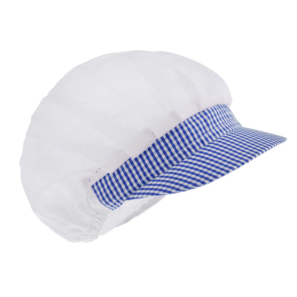 Chef Hat Catering Hair Net Workshop Net Cap Blue Grid-B