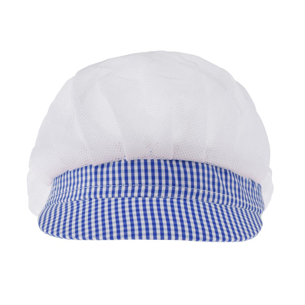 Chef Hat Catering Hair Net Workshop Net Cap Blue Grid-B