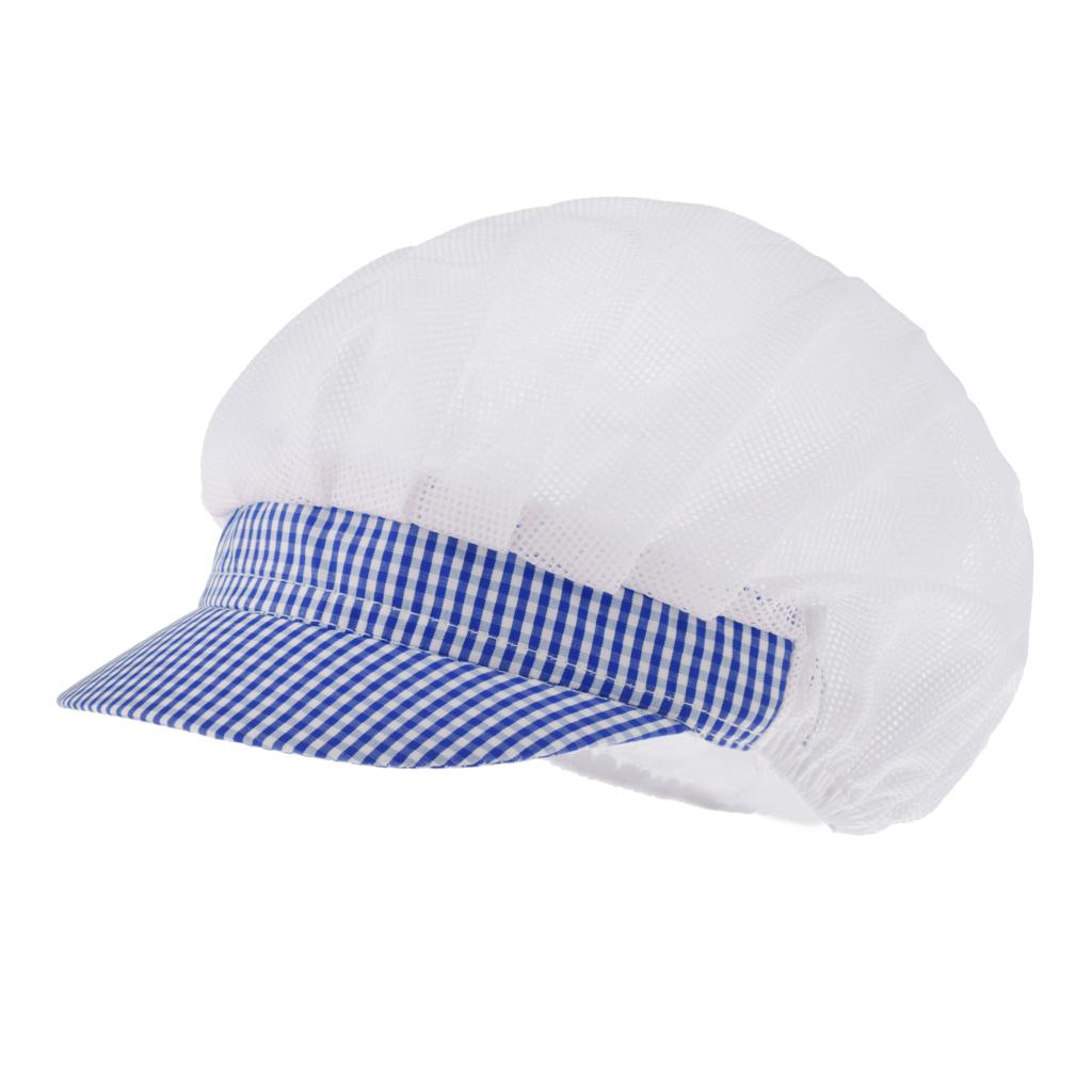 Chef Hat Catering Hair Net Workshop Net Cap Blue Grid-B