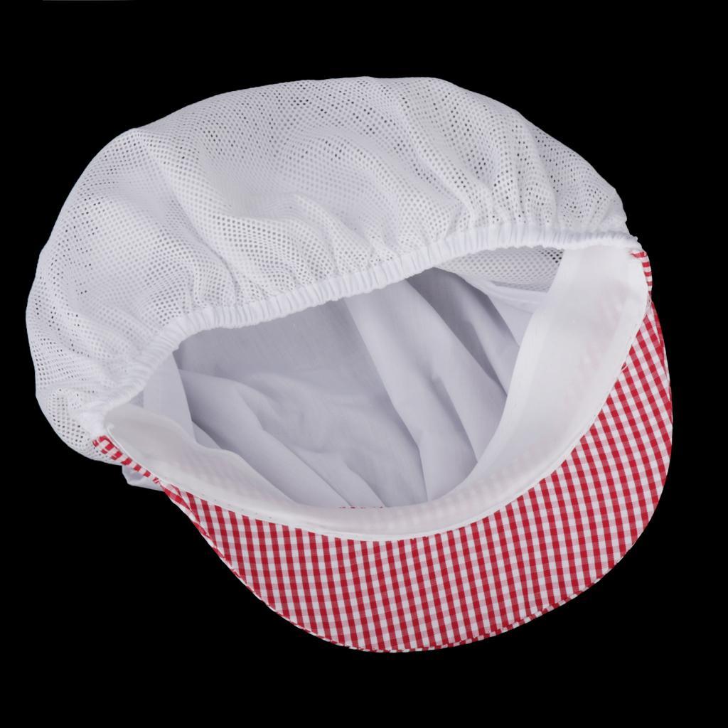 Chef Hat Catering Hair Net Workshop Net Cap Red Grid-A