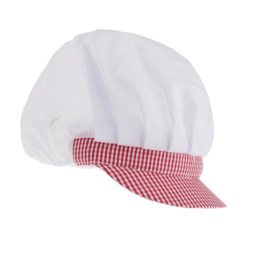 Chef Hat Catering Hair Net Workshop Net Cap Red Grid-A