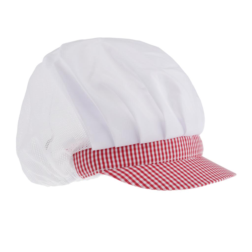 Chef Hat Catering Hair Net Workshop Net Cap Red Grid-A