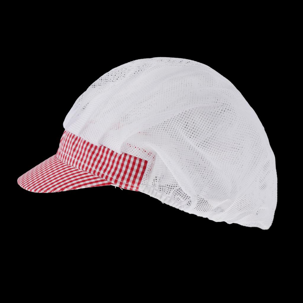 Chef Hat Catering Hair Net Workshop Net Cap Red Grid-B