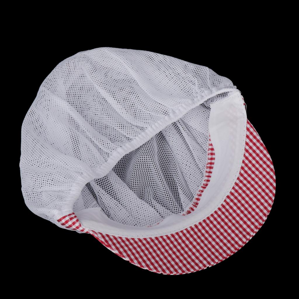 Chef Hat Catering Hair Net Workshop Net Cap Red Grid-B