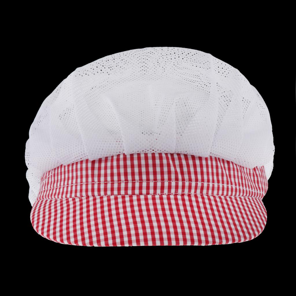 Chef Hat Catering Hair Net Workshop Net Cap Red Grid-B