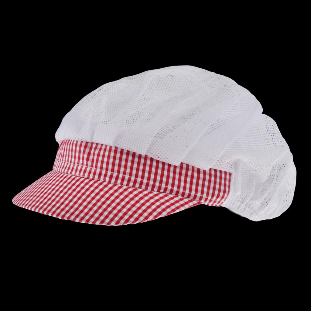 Chef Hat Catering Hair Net Workshop Net Cap Red Grid-B