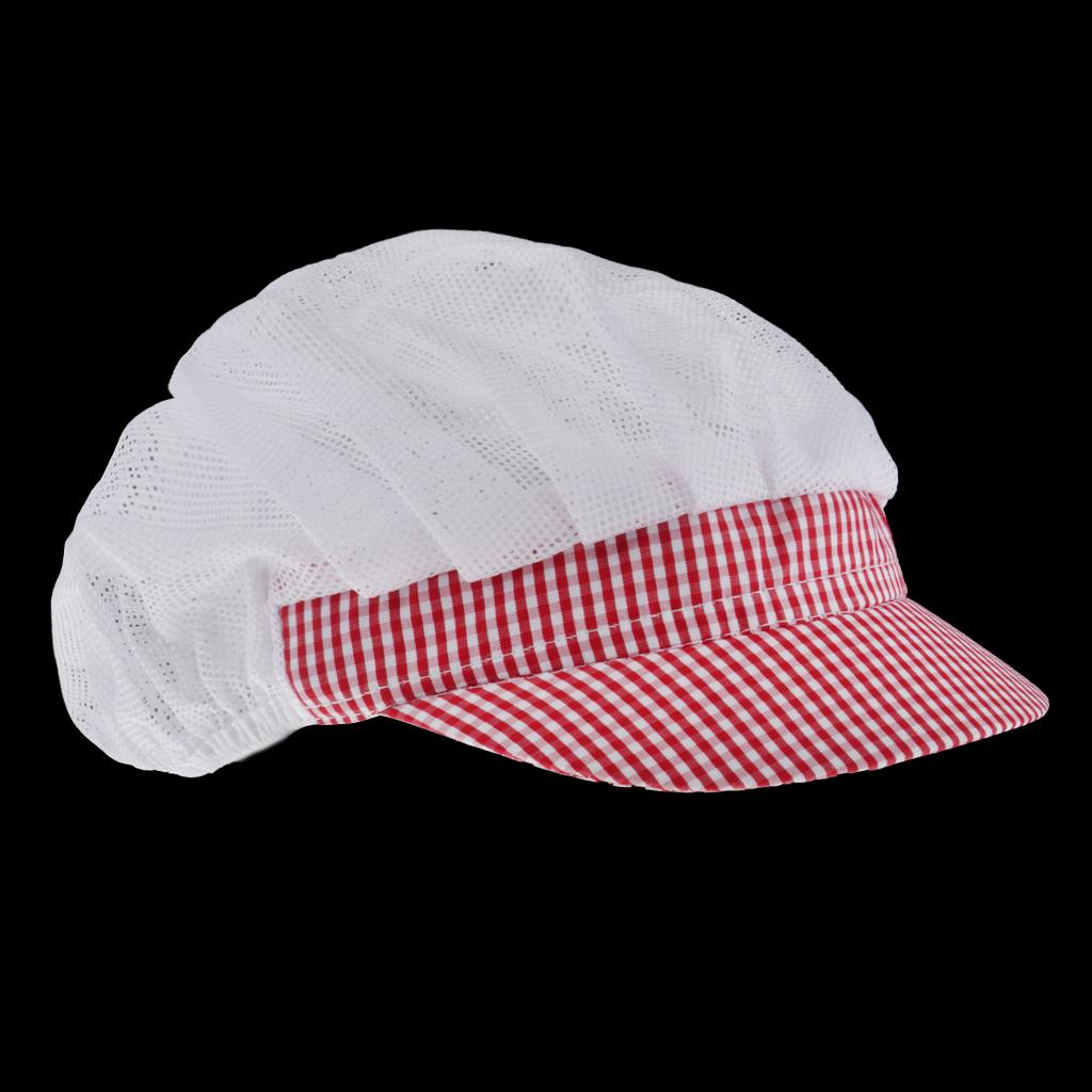 Chef Hat Catering Hair Net Workshop Net Cap Red Grid-B