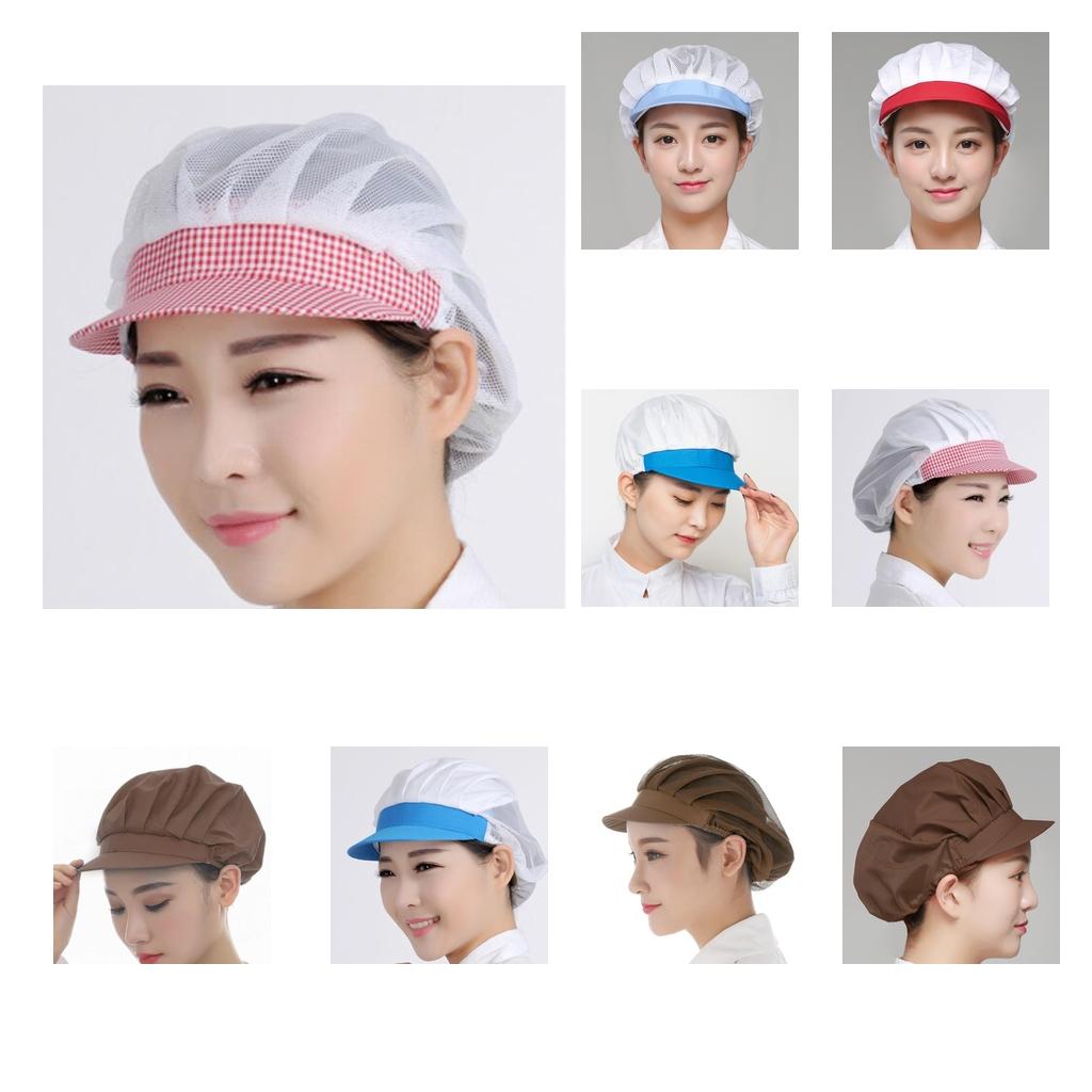 Chef Hat Catering Hair Net Workshop Net Cap Red Grid-B