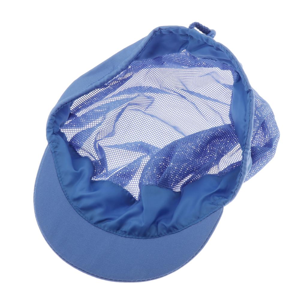 Adjustable Men Women Breathable Mesh Top Kitchen Chef Cap Hat Blue