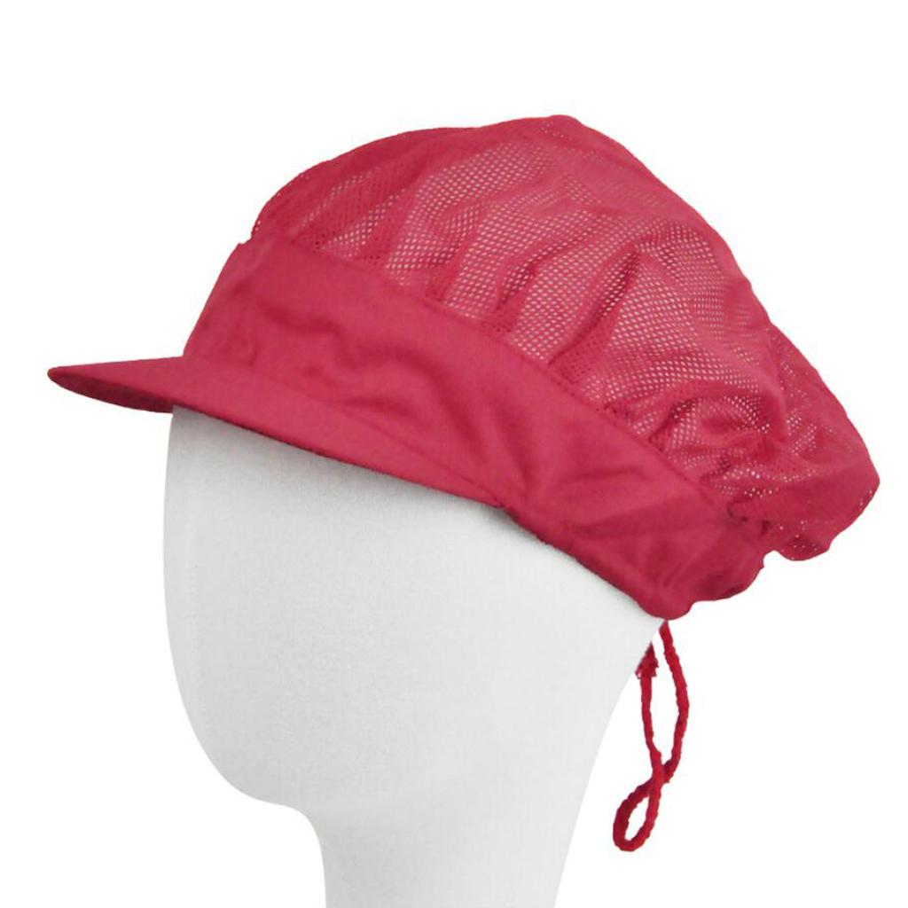 Adjustable Men Women Breathable Mesh Top Kitchen Chef Cap Hat Red