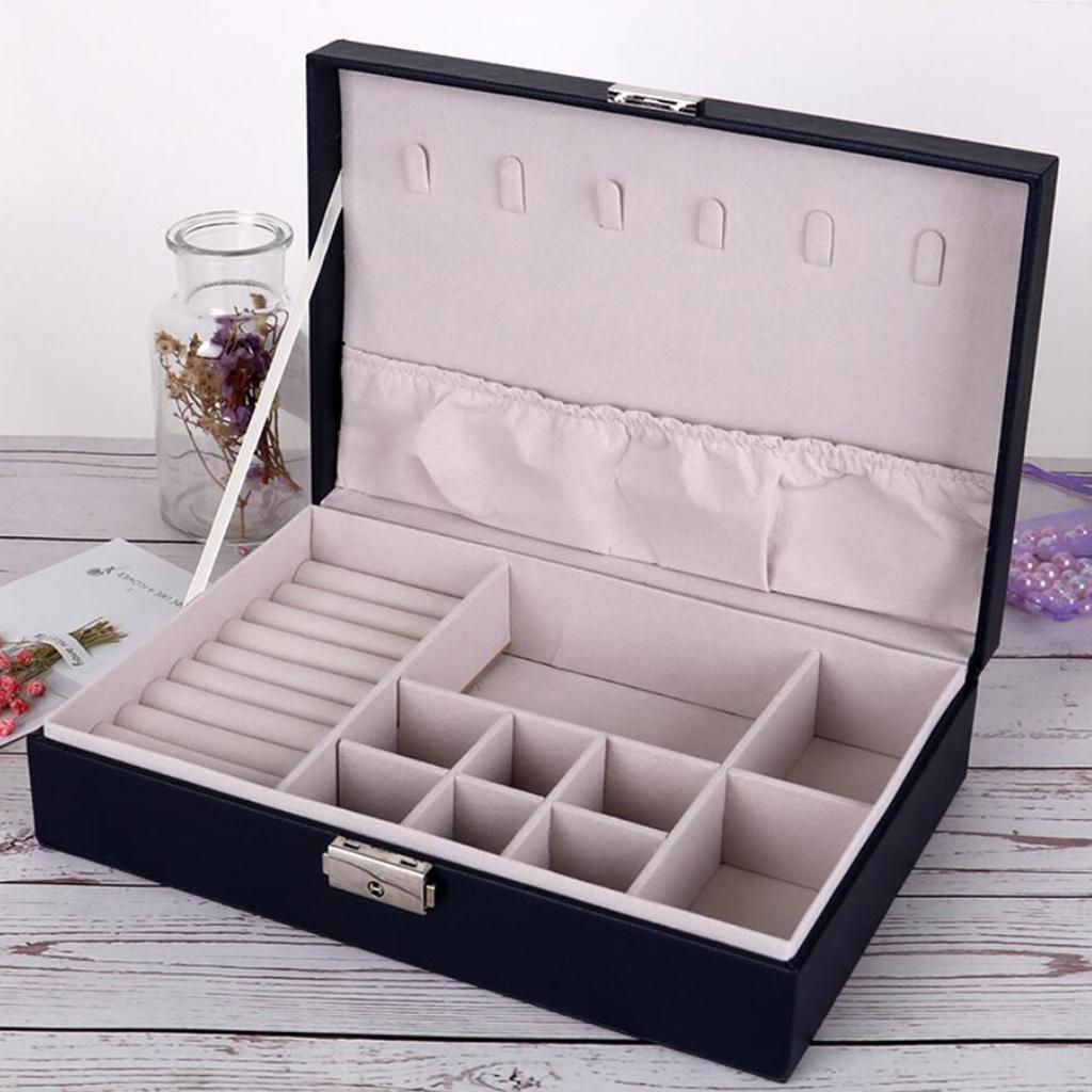 Jewelry Organizer Display Case Portable Leather Storage Box dark blue