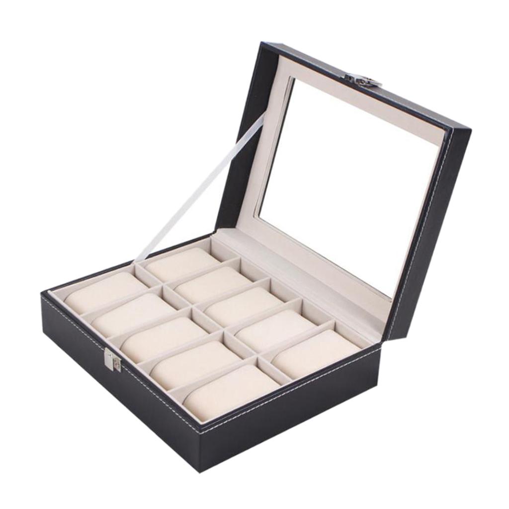 10 Grids Wooden Watch Display Case Box Jewelry Storage Organizer