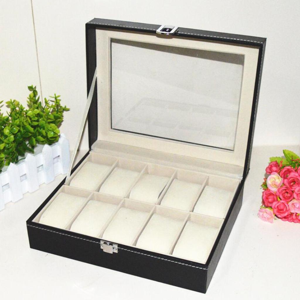 10 Grids Wooden Watch Display Case Box Jewelry Storage Organizer