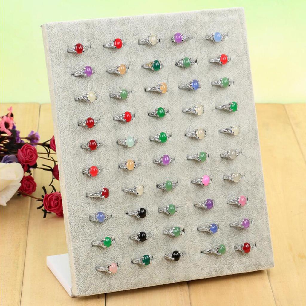 50 Slots Velvet Ring Display Jewelry Holder Retail Showcase Stand White