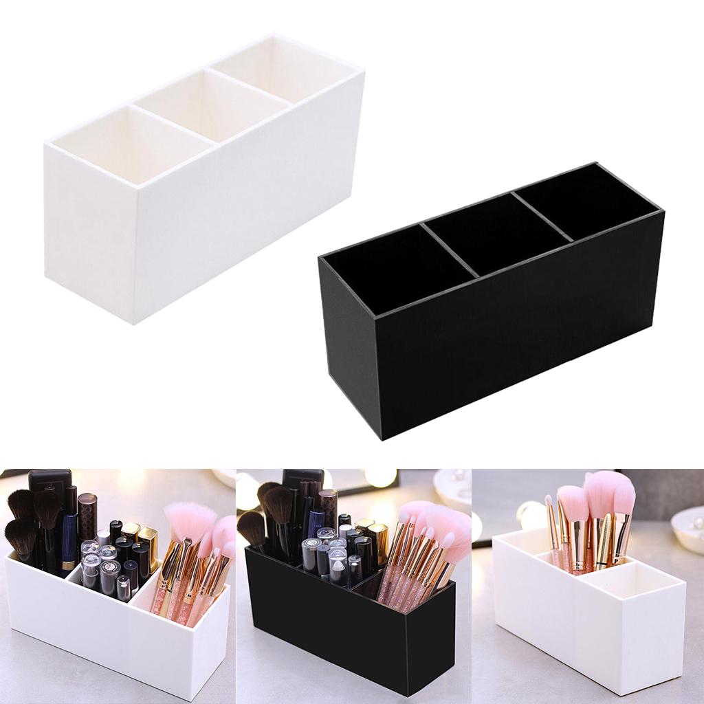 Makeup Brush Eyebow Set Case 3 Slot Rectanglar Cosmetic Organizer Black