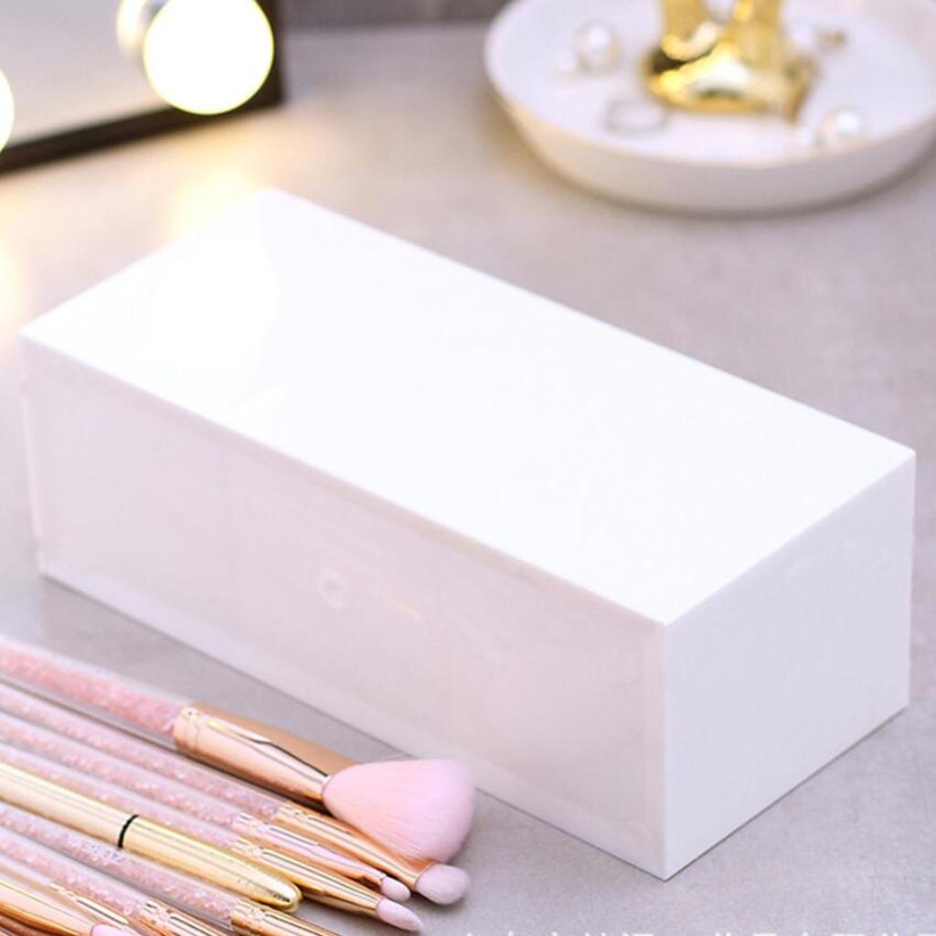 Makeup Brush Eyebow Set Case 3 Slot Rectanglar Cosmetic Organizer White