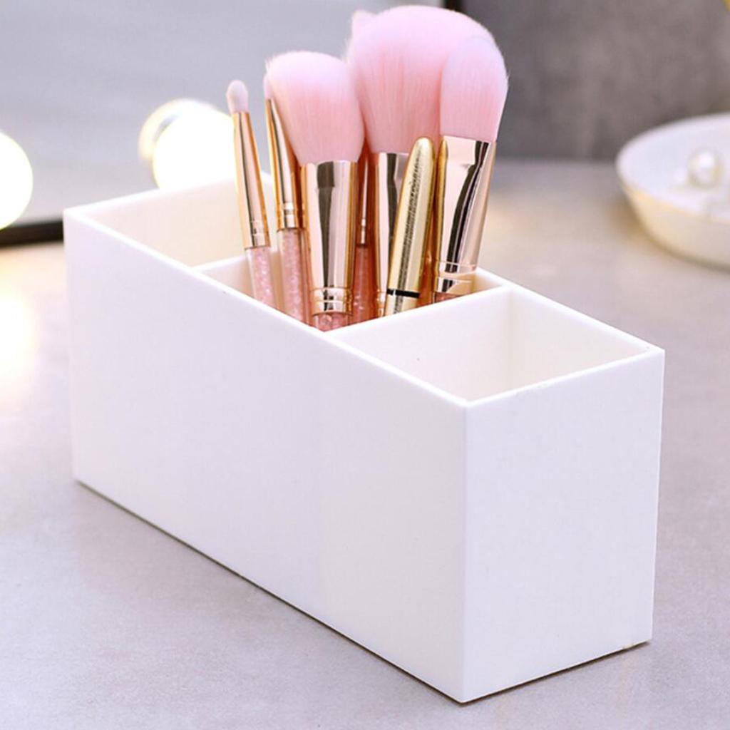 Makeup Brush Eyebow Set Case 3 Slot Rectanglar Cosmetic Organizer White