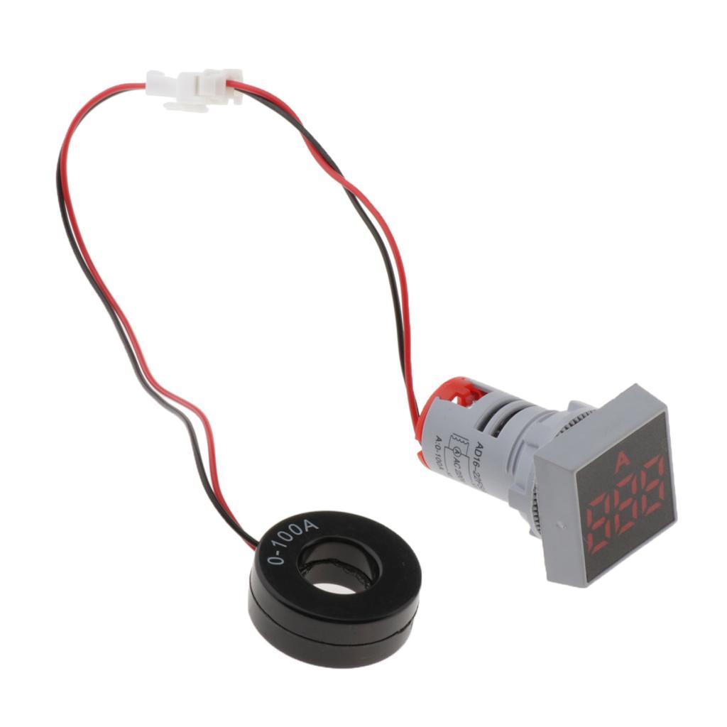 22mm AC 0-100A Ammeter Current Meter LED Digital Display Mini Square Red