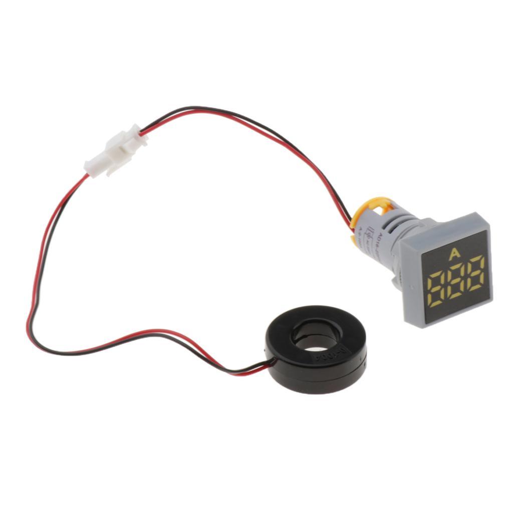 22mm AC 0-100A Ammeter Current Meter LED Digital Display Mini Square Yellow